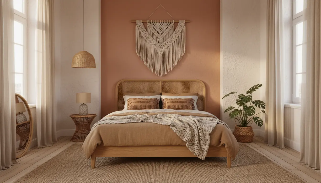 Wizualizacja sypialni w stylu boho